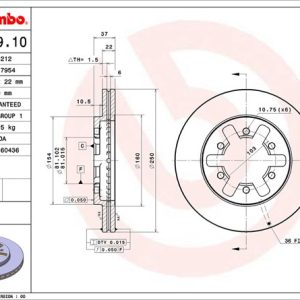 Brembo Brake Rotor, Vented, One Piece Design, Wheel Bolt Pattern 6 X 103 Millimeter – 09505910C02