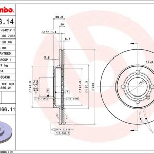 Brembo Brake Rotor, Vented, One Piece Design, Wheel Bolt Pattern 4 X 100 Millimeter – 09516611C02