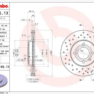 Brembo Brake Rotor, Xtra, Vented Cross Drilled, One Piece Design, Wheel Bolt Pattern 4 X 100 Millimeter – 0951661XC02