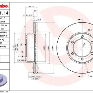 Brembo Brake Rotor, Vented, One Piece Design, Wheel Bolt Pattern 6 X 127 Millimeter – 09517314C02