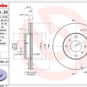 Brembo Brake Rotor, Vented, One Piece Design, Wheel Bolt Pattern 4 X 114.3 Millimeter – 09525421C02