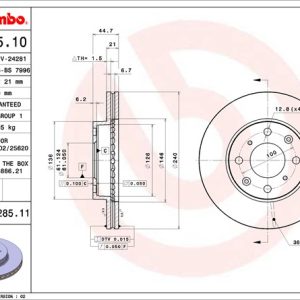 Brembo Brake Rotor, Vented, One Piece Design, Wheel Bolt Pattern 4 X 100 Millimeter – 09528511C02