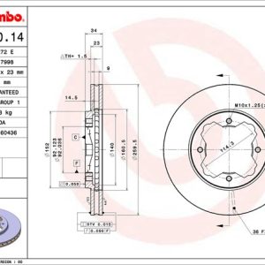 Brembo Brake Rotor, Vented, One Piece Design, Wheel Bolt Pattern 4 X 114.3 Millimeter – 09529014C02