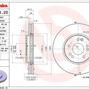 Brembo Brake Rotor, Vented, One Piece Design, Wheel Bolt Pattern 5 X 112 Millimeter – 09537320C02