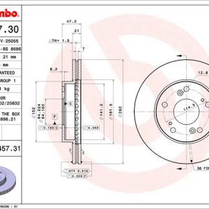 Brembo Brake Rotor, Vented, One Piece Design, Wheel Bolt Pattern 5 X 114.3 Millimeter – 09545731C02