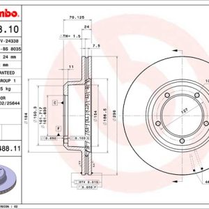 Brembo Brake Rotor, Vented, One Piece Design, Wheel Bolt Pattern 5 X 127 Millimeter – 09548811C02