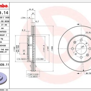 Brembo Brake Rotor, Vented, One Piece Design, Wheel Bolt Pattern 4 X 100 Millimeter – 09550911C02