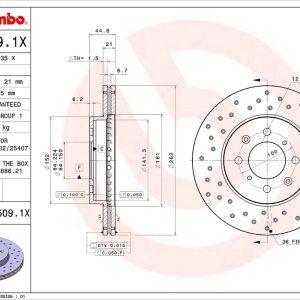 Brembo Brake Rotor, Xtra, Vented Cross Drilled, One Piece Design, Wheel Bolt Pattern 4 X 100 Millimeter – 0955091XC02