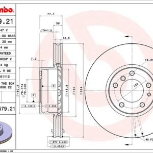 Brembo Brake Rotor, Vented, One Piece Design, Wheel Bolt Pattern 5 X 120 Millimeter – 09557921C02