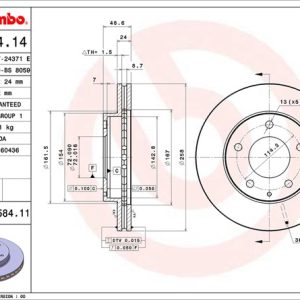 Brembo Brake Rotor, Vented, One Piece Design, Wheel Bolt Pattern 5 X 114.3 Millimeter – 09558411C02