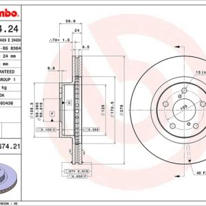 Brembo Brake Rotor, Vented, One Piece Design, Wheel Bolt Pattern 5 X 100 Millimeter – 09567421C02