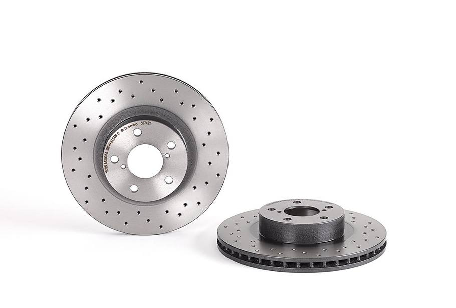Brembo Brake Rotor, Xtra, Vented Cross Drilled, One Piece Design, Wheel Bolt Pattern 5 X 100 Millimeter – 0956742XC02