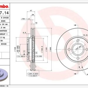 Brembo Brake Rotor, Vented, One Piece Design, Wheel Bolt Pattern 4 X 107.95 Millimeter – 09570714C02