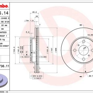 Brembo Brake Rotor, Vented, One Piece Design, Wheel Bolt Pattern 4 X 100 Millimeter – 09573611C02