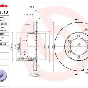 Brembo Brake Rotor, Vented, One Piece Design, Wheel Bolt Pattern 6 X 127 Millimeter – 09574210C02