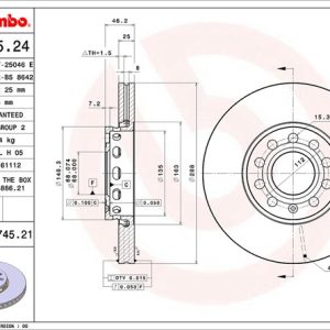 Brembo Brake Rotor, Vented, One Piece Design, Wheel Bolt Pattern 5 X 112 Millimeter – 09574521C02