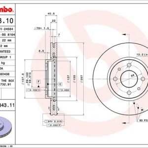 Brembo Brake Rotor, Vented, One Piece Design, Wheel Bolt Pattern 4 X 98 Millimeter – 09584311C02