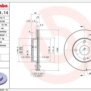 Brembo Brake Rotor, Vented, One Piece Design, Wheel Bolt Pattern 4 X 100 Millimeter – 09586914C02