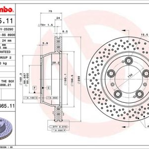 Brembo Brake Rotor, Vented Cross Drilled, One Piece Design, Wheel Bolt Pattern 5 X 130 Millimeter – 09666511C02