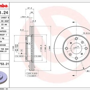 Brembo Brake Rotor, Vented, One Piece Design, Wheel Bolt Pattern 4 X 114.3 Millimeter – 09675321C02