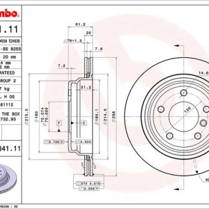 Brembo Brake Rotor, Vented, One Piece Design, Wheel Bolt Pattern 5 X 120 Millimeter – 09684111C02
