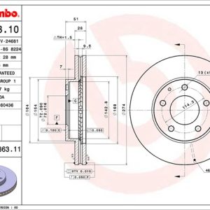 Brembo Brake Rotor, Vented, One Piece Design, Wheel Bolt Pattern 5 X 114.3 Millimeter – 09686311C02