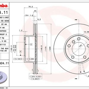 Brembo Brake Rotor, Vented, One Piece Design, Wheel Bolt Pattern 5 X 120 Millimeter – 09692411C02