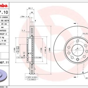 Brembo Brake Rotor, Vented, One Piece Design, Wheel Bolt Pattern 5 X 110 Millimeter – 09699711C02