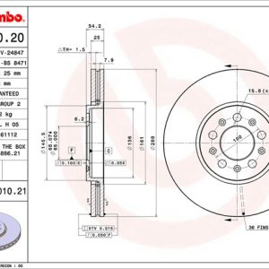 Brembo Brake Rotor, Vented, One Piece Design, Wheel Bolt Pattern 5 X 100 Millimeter – 09701021C02