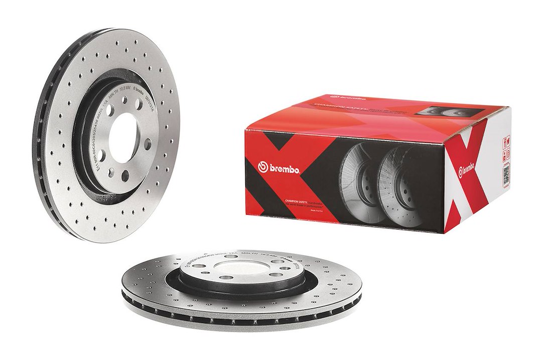 Brembo Brake Rotor, Xtra, Vented Cross Drilled, One Piece Design, Wheel Bolt Pattern 5 X 100 Millimeter – 0970121XC02