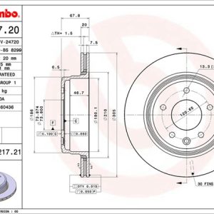 Brembo Brake Rotor, Vented, One Piece Design, Wheel Bolt Pattern 5 X 120.65 Millimeter – 09721721C02