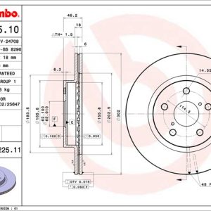 Brembo Brake Rotor, Vented, One Piece Design, Wheel Bolt Pattern 5 X 114.3 Millimeter – 09722511C02