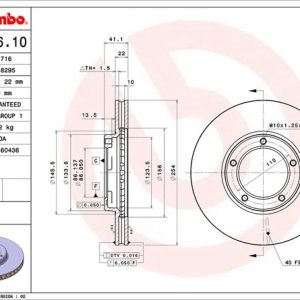 Brembo Brake Rotor, Vented, One Piece Design, Wheel Bolt Pattern 5 X 110 Millimeter – 09726610C02