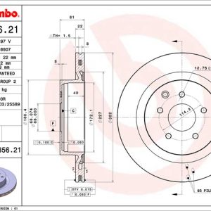 Brembo Brake Rotor, Vented, One Piece Design, Wheel Bolt Pattern 5 X 114.3 Millimeter – 09735621C02