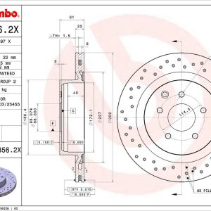 Brembo Brake Rotor, Xtra, Vented Cross Drilled, One Piece Design, Wheel Bolt Pattern 5 X 114.3 Millimeter – 0973562XC02