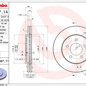 Brembo Brake Rotor, Vented, One Piece Design, Wheel Bolt Pattern 5 X 114.3 Millimeter – 09736711C02