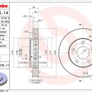Brembo Brake Rotor, Vented, One Piece Design, Wheel Bolt Pattern 5 X 118 Millimeter – 09737611C02
