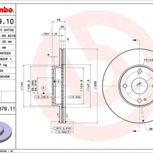 Brembo Brake Rotor, Vented, One Piece Design, Wheel Bolt Pattern 4 X 100 Millimeter – 09737911C02