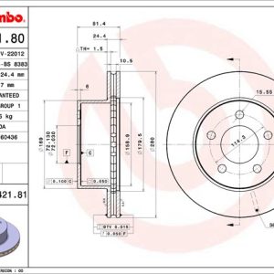 Brembo Brake Rotor, Vented, One Piece Design, Wheel Bolt Pattern 5 X 114.3 Millimeter – 09742181C02