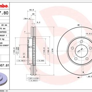 Brembo Brake Rotor, Vented, One Piece Design, Wheel Bolt Pattern 5 X 107.95 Millimeter – 09745781C02