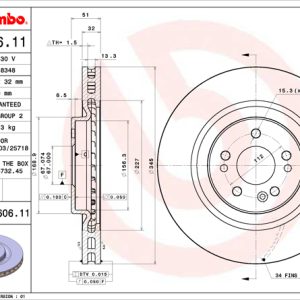 Brembo Brake Rotor, Vented, One Piece Design, Wheel Bolt Pattern 5 X 112 Millimeter – 09760611C02