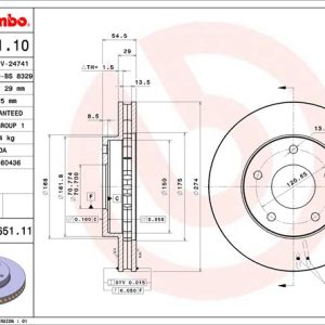 Brembo Brake Rotor, Vented, One Piece Design, Wheel Bolt Pattern 5 X 120.65 Millimeter – 09765111C02