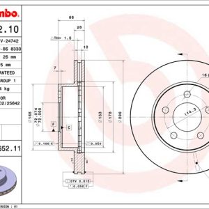 Brembo Brake Rotor, Vented, One Piece Design, Wheel Bolt Pattern 5 X 114.3 Millimeter – 09765211C02