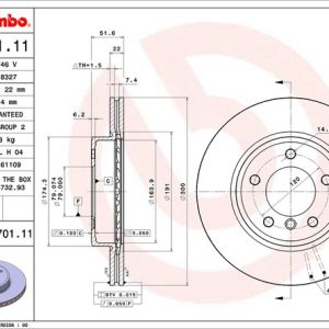 Brembo Brake Rotor, Vented, One Piece Design, Wheel Bolt Pattern 5 X 120 Millimeter – 09770111C02