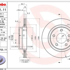 Brembo Brake Rotor, Vented, One Piece Design, Wheel Bolt Pattern 5 X 120 Millimeter – 09770211C02