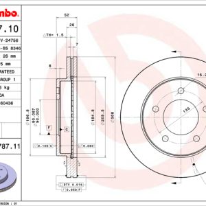 Brembo Brake Rotor, Vented, One Piece Design, Wheel Bolt Pattern 5 X 135 Millimeter – 09778711C02