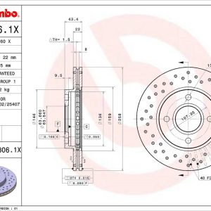 Brembo Brake Rotor, Xtra, Vented Cross Drilled, One Piece Design, Wheel Bolt Pattern 4 X 107.95 Millimeter – 0978061XC02