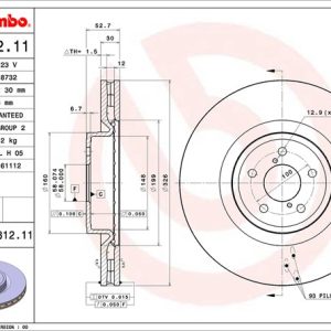 Brembo Brake Rotor, Vented, One Piece Design, Wheel Bolt Pattern 5 X 100 Millimeter – 09781211C02