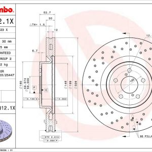 Brembo Brake Rotor, Xtra, Vented Cross Drilled, One Piece Design, Wheel Bolt Pattern 5 X 100 Millimeter – 0978121XC02