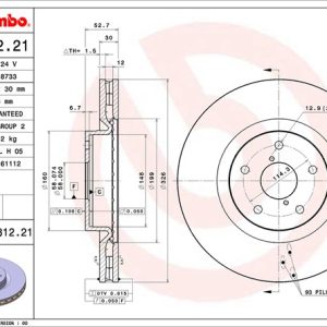 Brembo Brake Rotor, Vented, One Piece Design, Wheel Bolt Pattern 5 X 114.3 Millimeter – 09781221C02